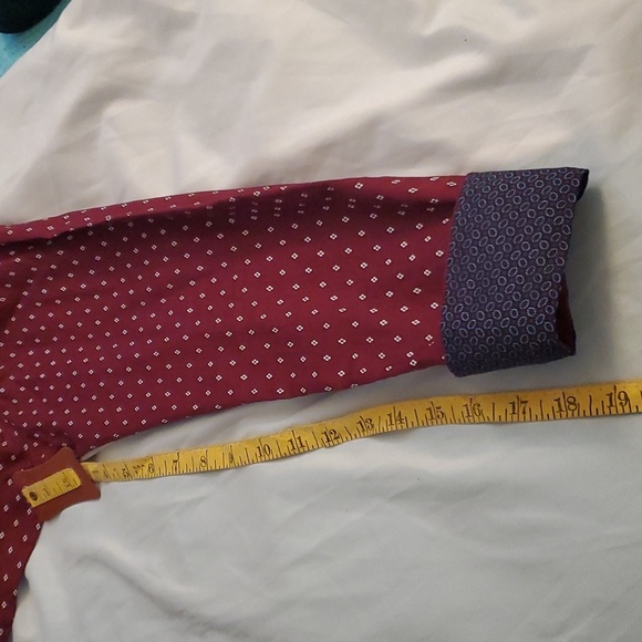 Craft +Flow Mens Button Down Collar Shirt Burgundy/White Geo Print, Design Cuff - Picture 9 of 12